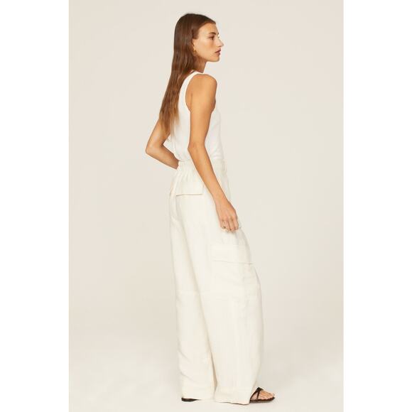 VINCE Women's White Linen Blend Wide Leg Loose Fit Cargo Pants Size 10 - Picture 3 of 16